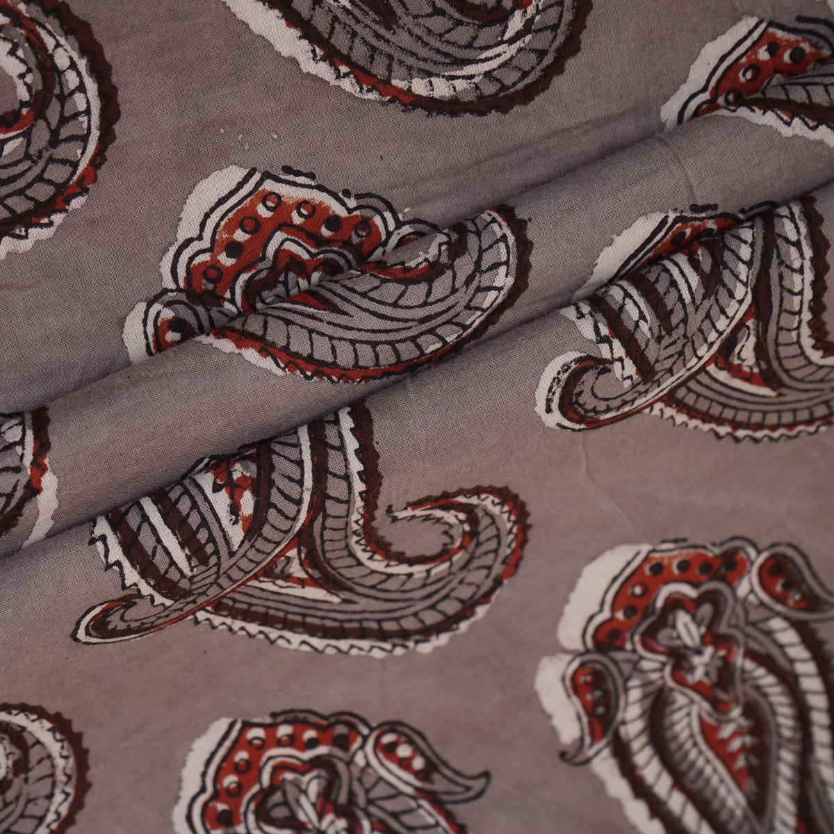 Light Grey Paisley Print Cotton Fabric CH-29764 - TradeUNO