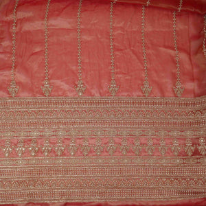 Rust Red Pearl Cutdana embroidery Kanjivaram Silk Fabric TFS-31784 - TradeUNO