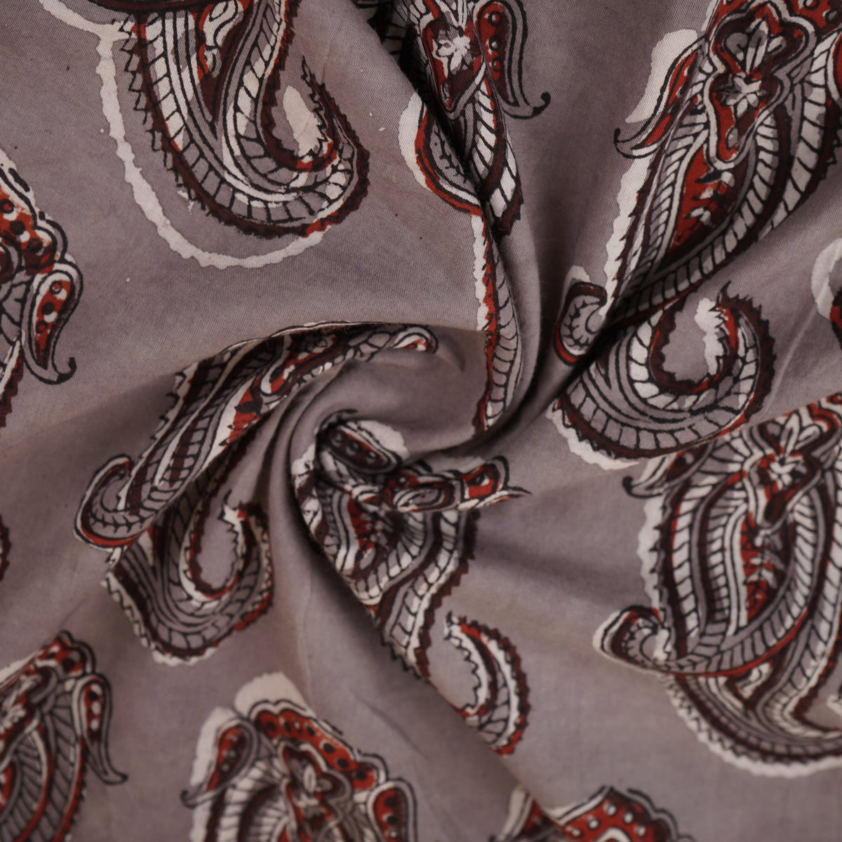 Light Grey Paisley Print Cotton Fabric CH-29764 - TradeUNO