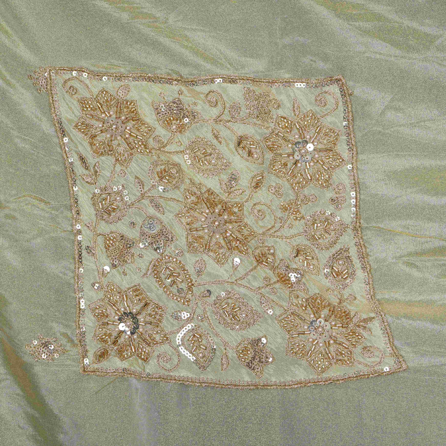 Golden thread cutdana embroidery Chanderi Dupatta SU-31047