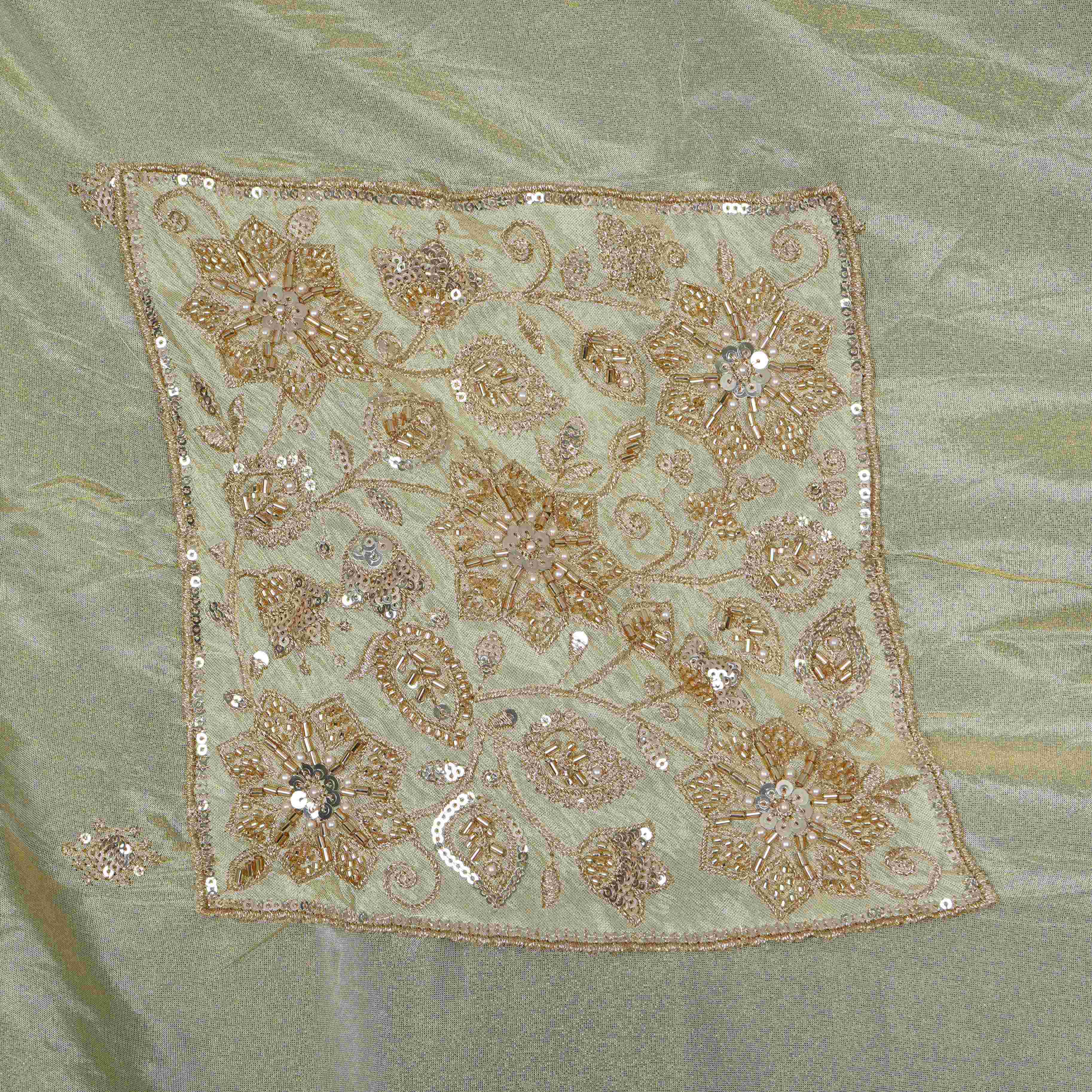 Golden thread cutdana embroidery Chanderi Dupatta SU-31047 - TradeUNO