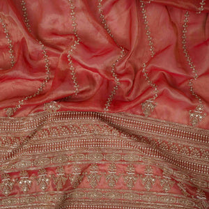 Rust Red Pearl Cutdana embroidery Kanjivaram Silk Fabric TFS-31784 - TradeUNO