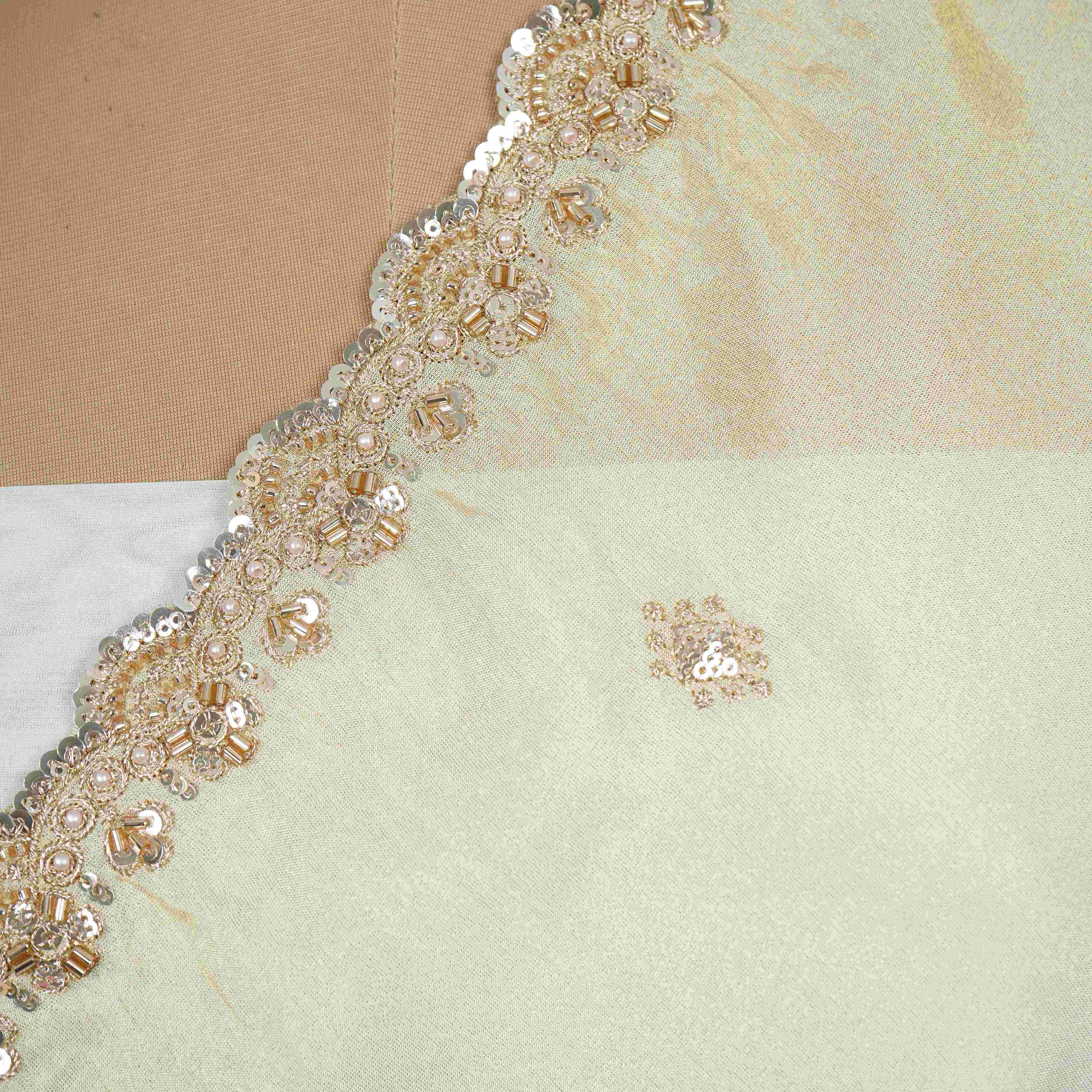 Golden thread cutdana embroidery Chanderi Dupatta SU-31047 - TradeUNO