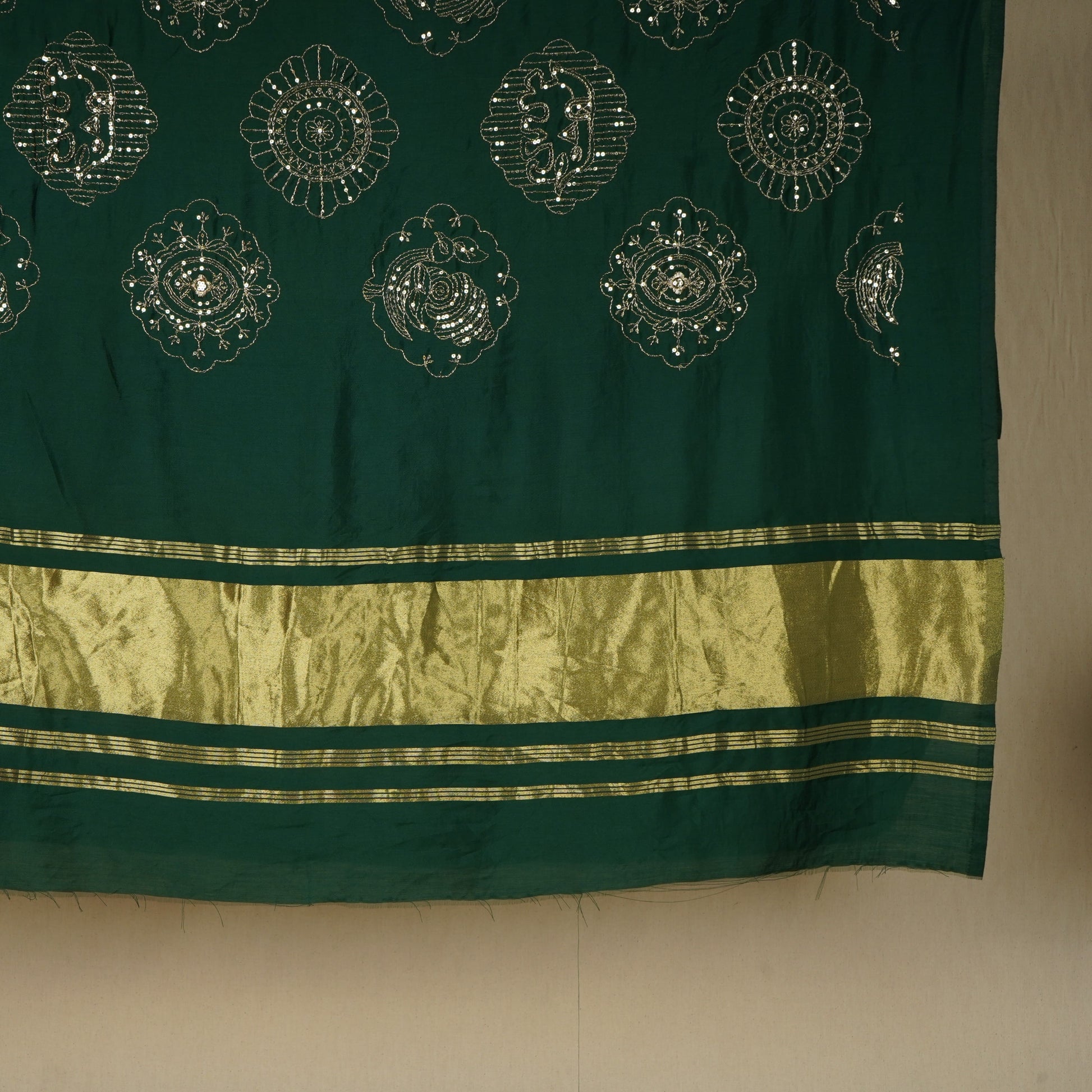 Green Buta Work with sequin embroidery Cotton Silk Dupatta