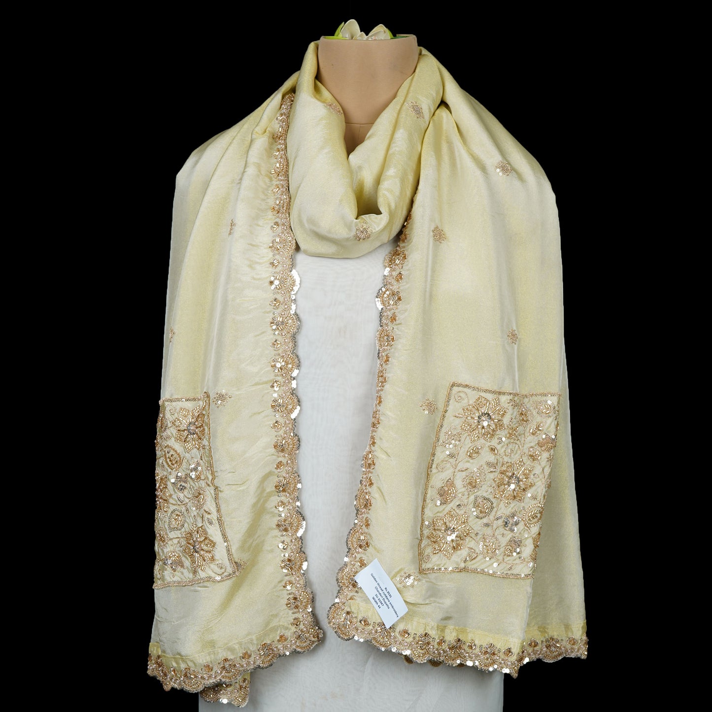 Golden thread cutdana embroidery Chanderi Dupatta SU-31047