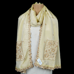 Golden thread cutdana embroidery Chanderi Dupatta SU-31047 - TradeUNO