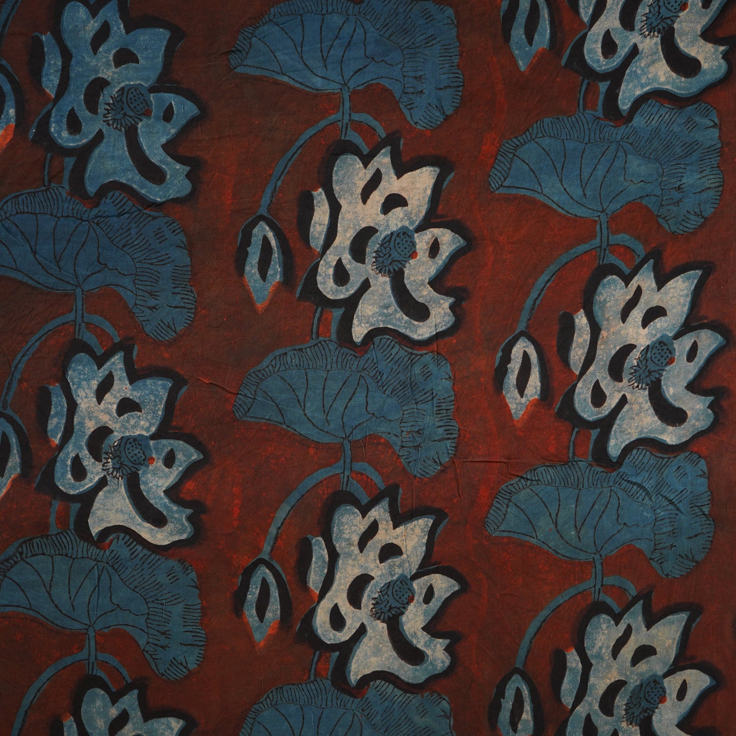 Brown with Blue Batik Print Modal Satin Fabric CH-29800