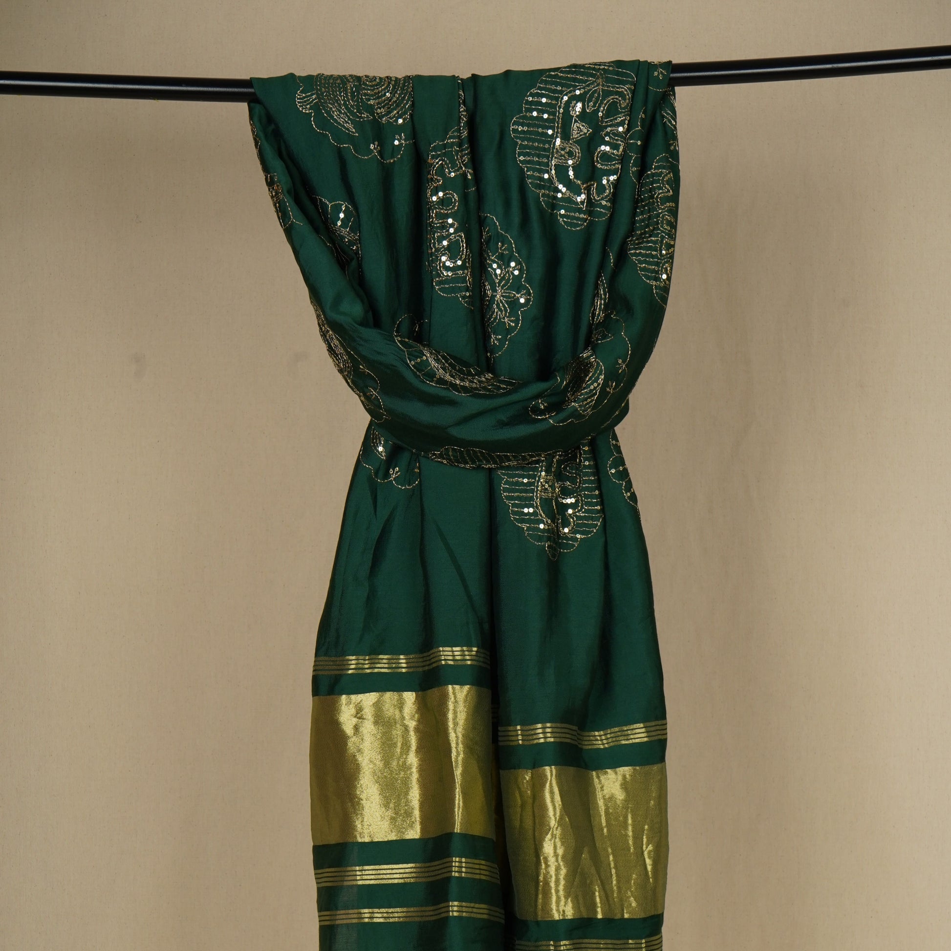 Green Buta Work with sequin embroidery Cotton Silk Dupatta