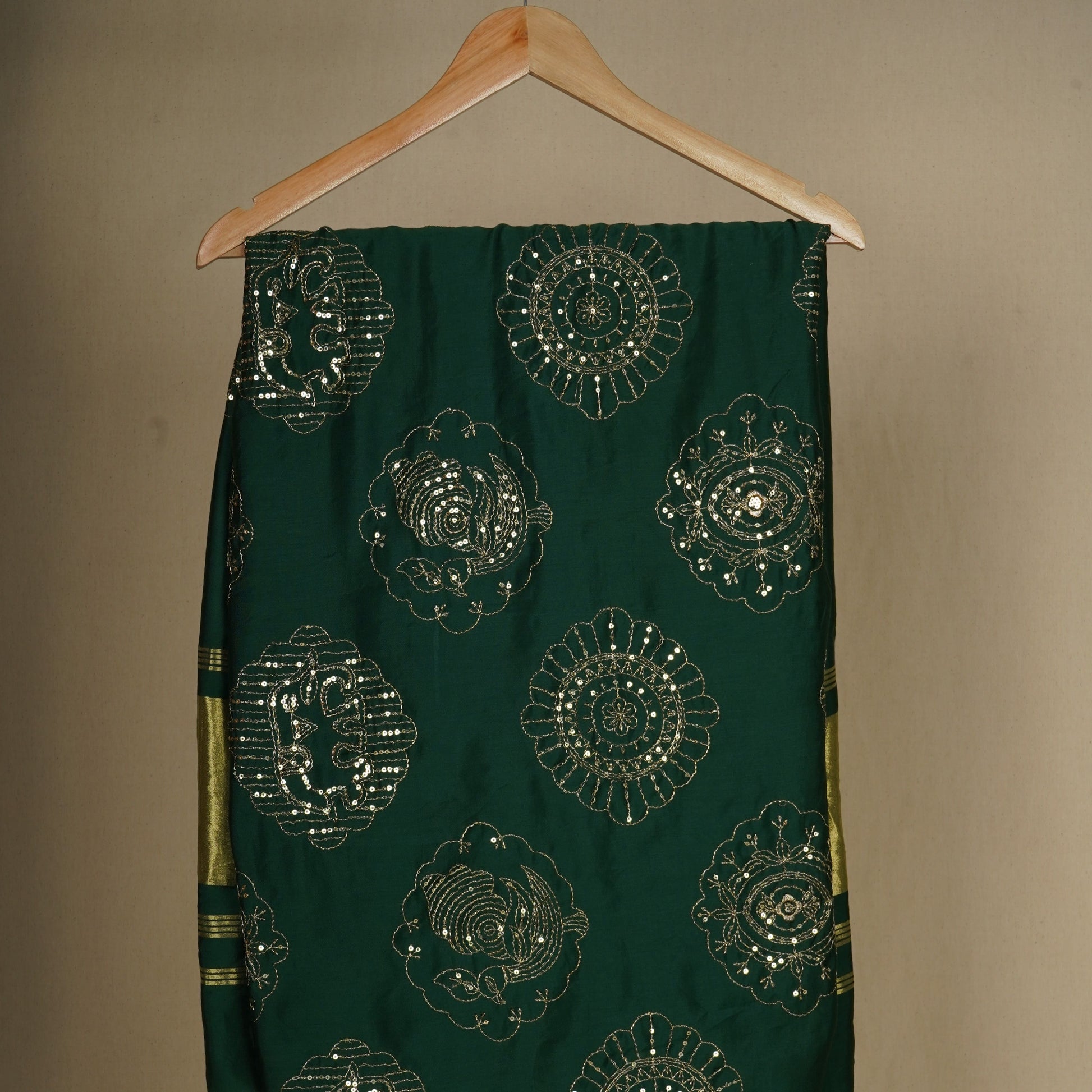 Green Buta Work with sequin embroidery Cotton Silk Dupatta