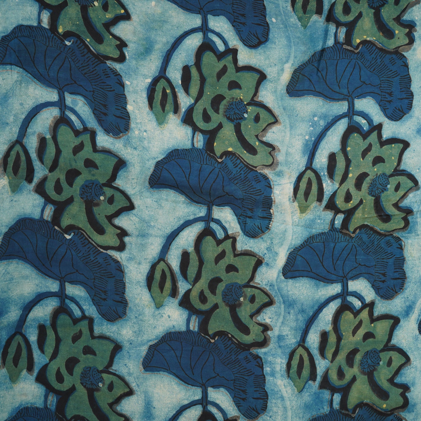 Blue with Green Batik Print Modal Satin Fabric CH-29798