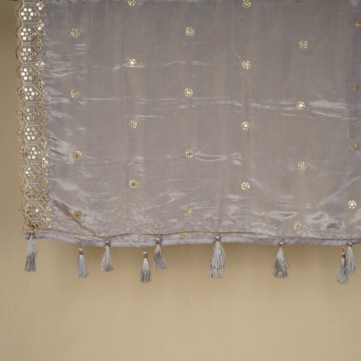 Grey Tissue Zari Embroidery Tissue Embroidery Dupatta