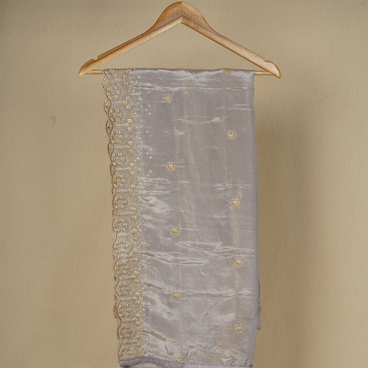 Grey Tissue Zari Embroidery Tissue Embroidery Dupatta