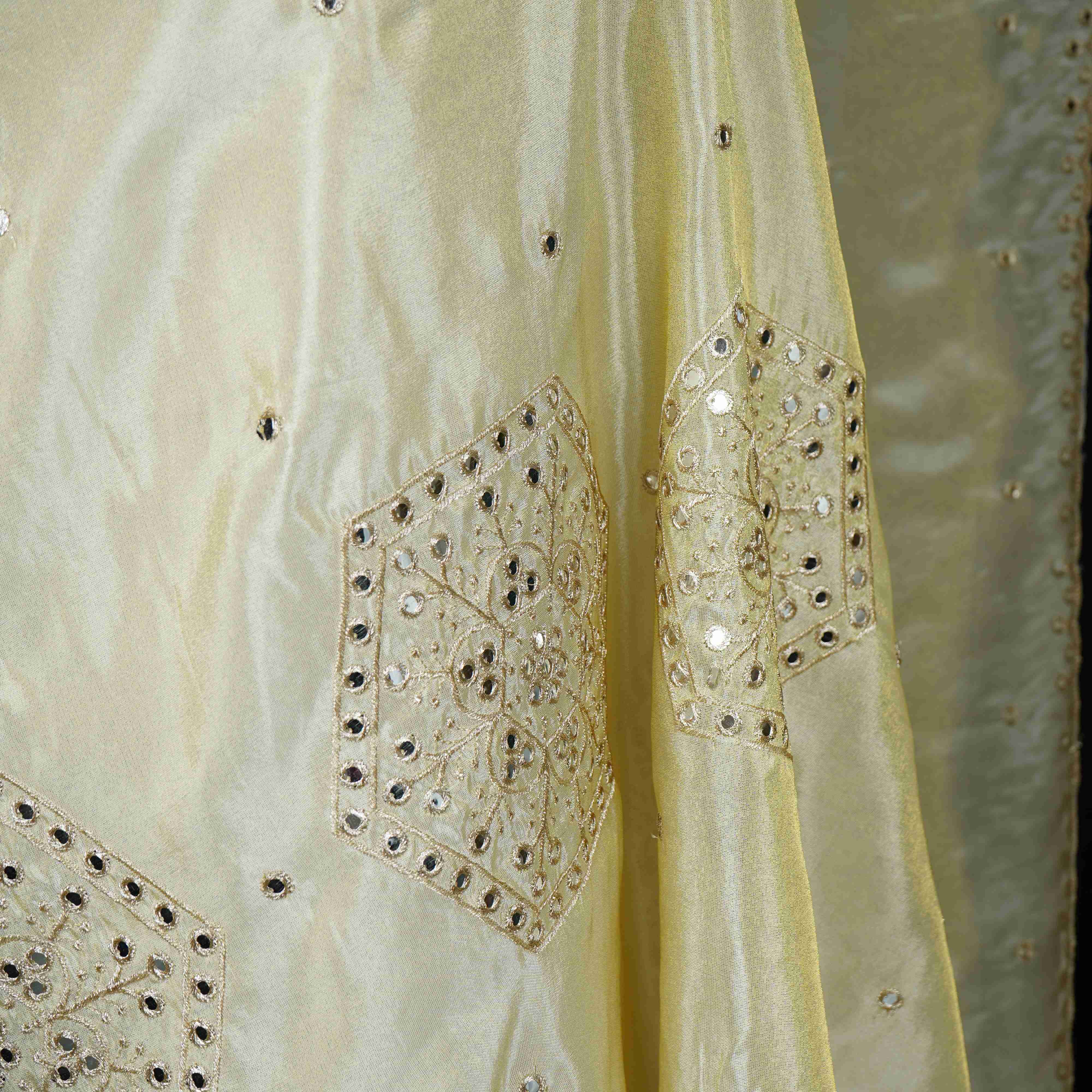 Golden mirror thread embroidery Tissue Dupatta SU-31043 - TradeUNO