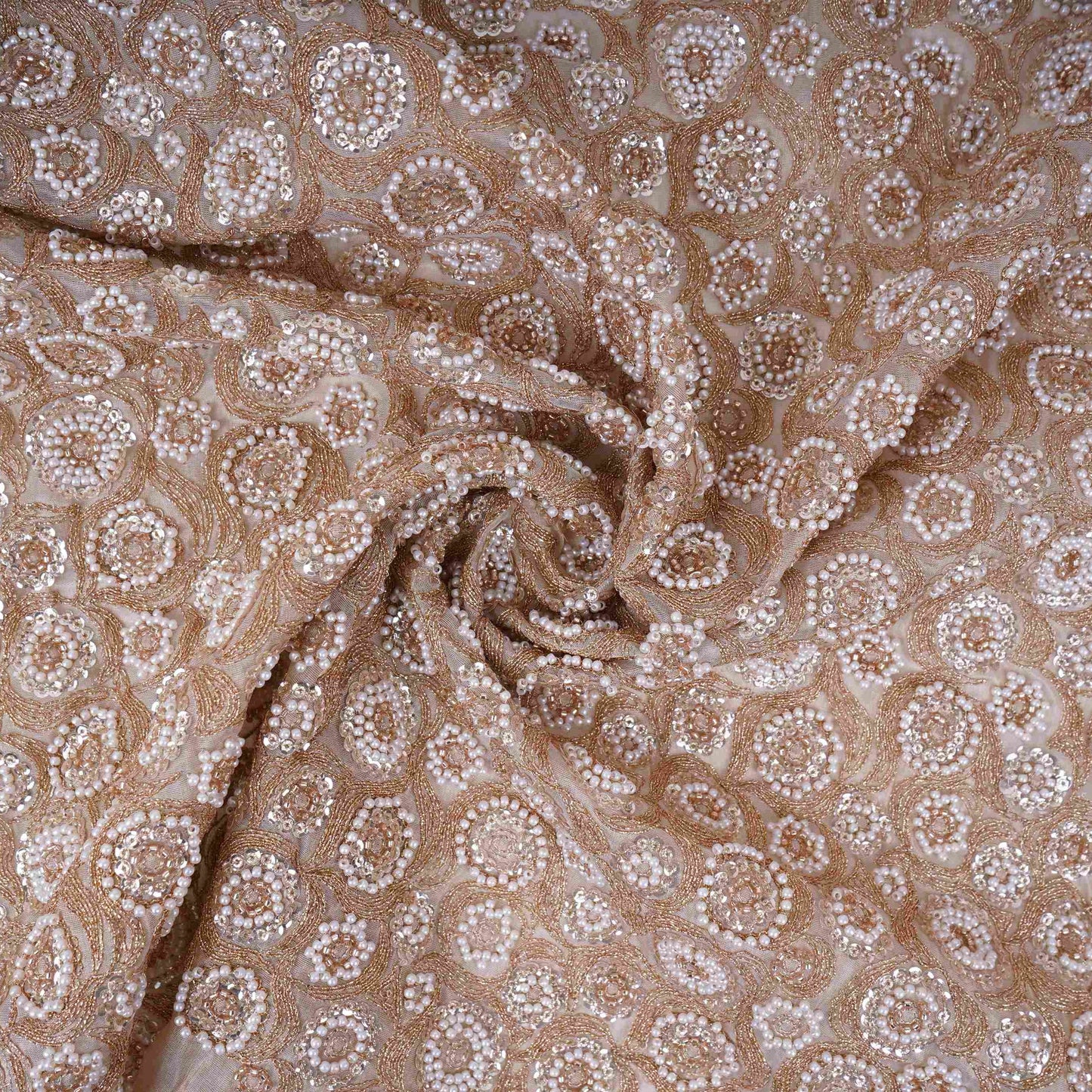Golden Cutdana Sequins embroidery Kanjivaram Silk Fabric TFS-31782