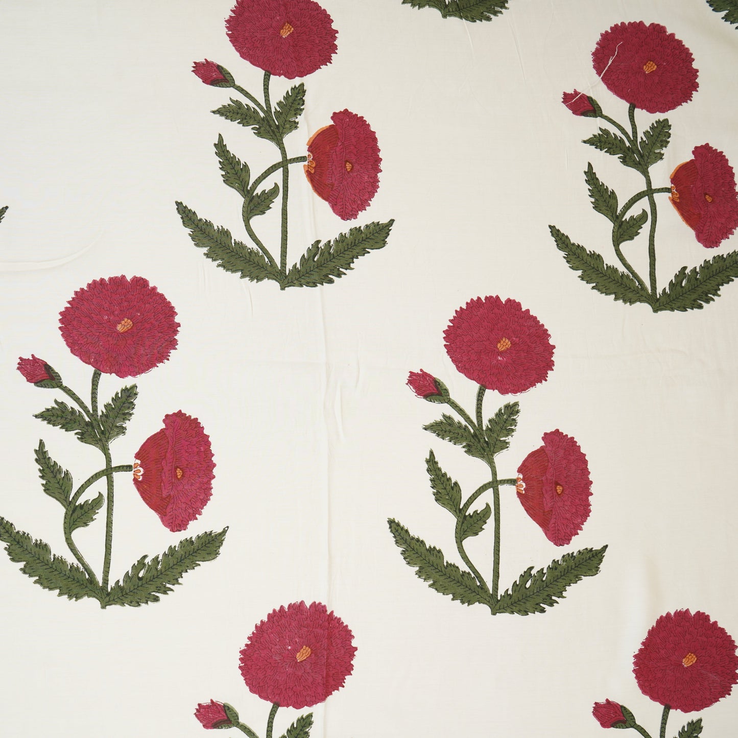Off White & Red Floral Print Modal Satin Fabric CH-29797