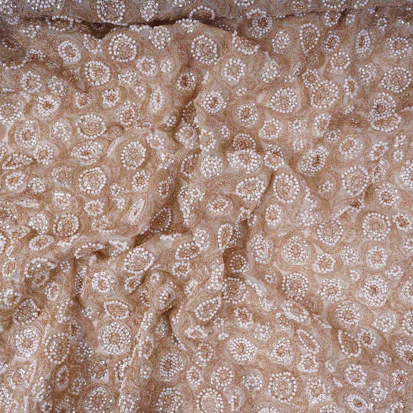Golden Cutdana Sequins embroidery Kanjivaram Silk Fabric TFS-31782