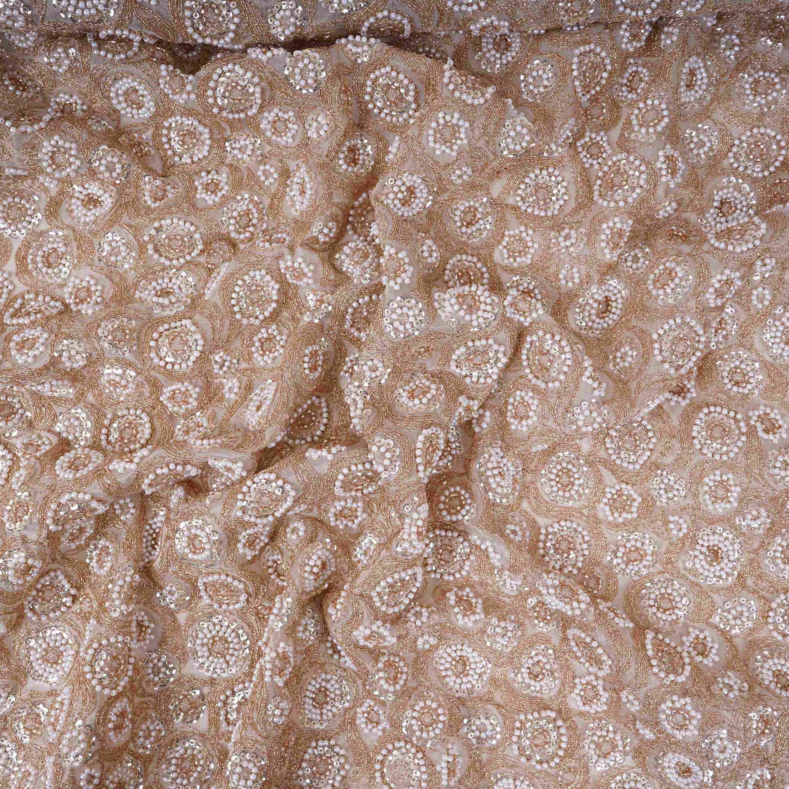 Golden Cutdana Sequins embroidery Kanjivaram Silk Fabric TFS-31782 - TradeUNO