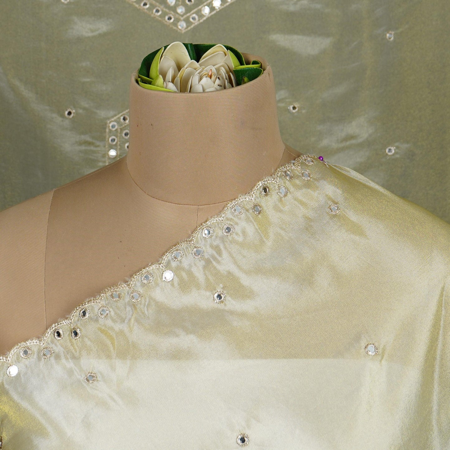 Golden mirror thread embroidery Tissue Dupatta SU-31043