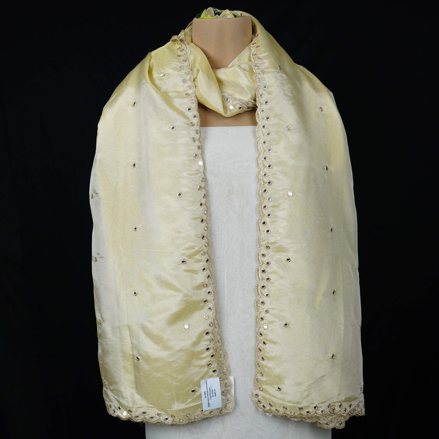 Golden mirror thread embroidery Tissue Dupatta SU-31043