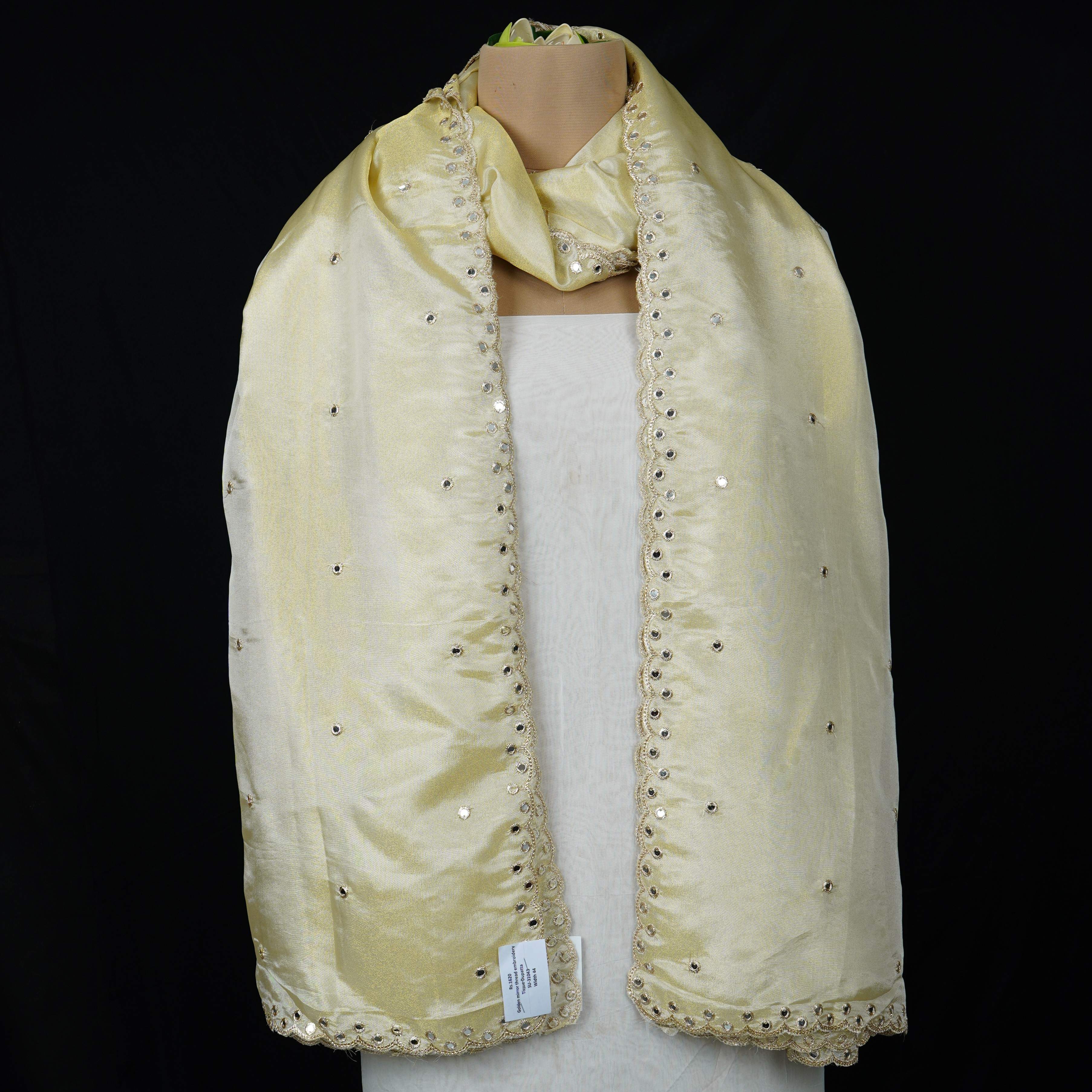 Golden mirror thread embroidery Tissue Dupatta SU-31043 - TradeUNO