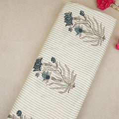 White Floral Stripes Print Modal Satin Fabric CH-29794