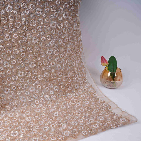 Golden Cutdana Sequins embroidery Kanjivaram Silk Fabric TFS-31782