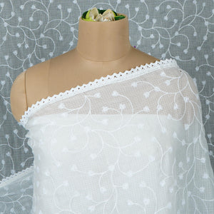 White Dyeable floral embroidery Kota Check Linen Dupatta SST-31019 - TradeUNO