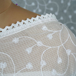 White Dyeable floral embroidery Kota Check Linen Dupatta SST-31019 - TradeUNO