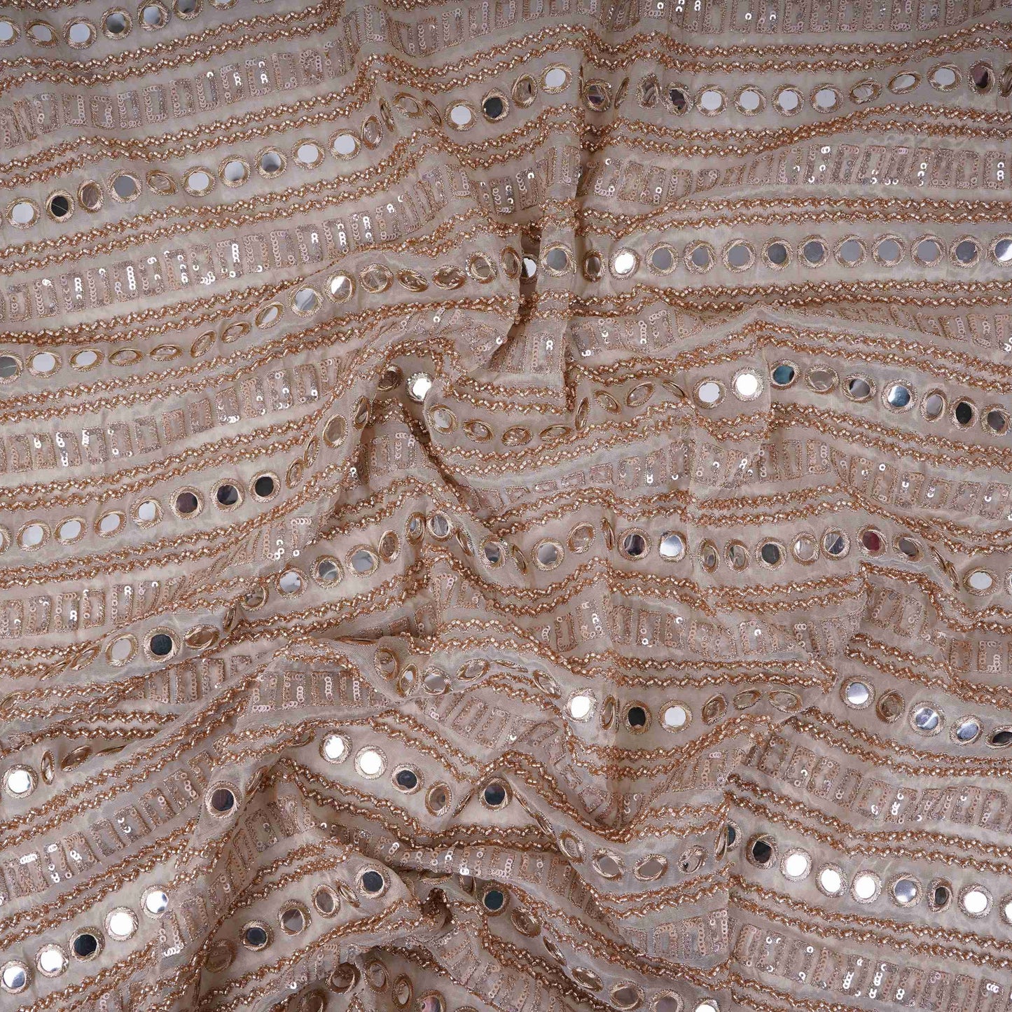 Golden Mirror thread cutdana embroidery Kanjivaram Silk Fabric TFS-31840