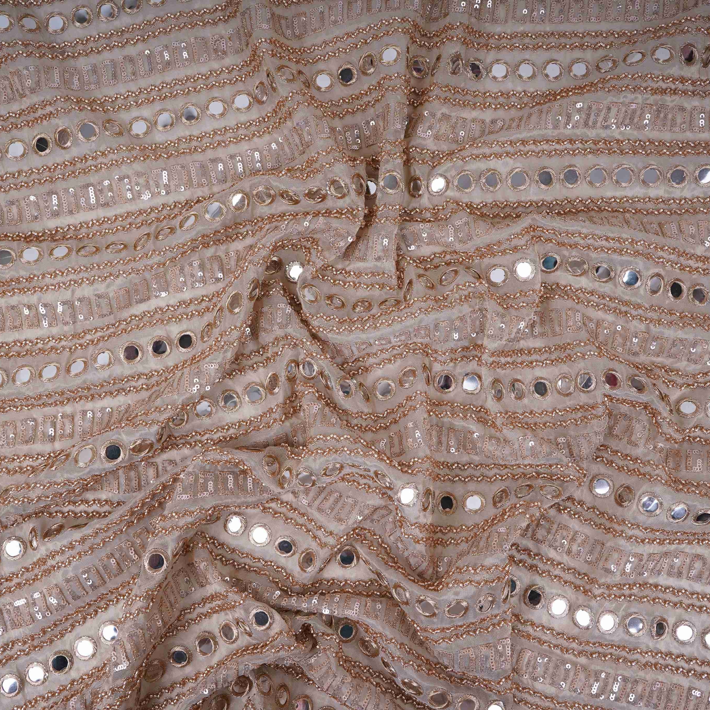 Golden Mirror thread cutdana embroidery Kanjivaram Silk Fabric TFS-31840 - TradeUNO