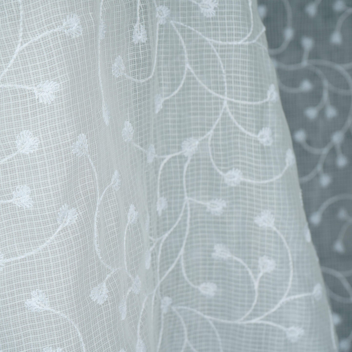 White Dyeable floral embroidery Kota Check Linen Dupatta SST-31019