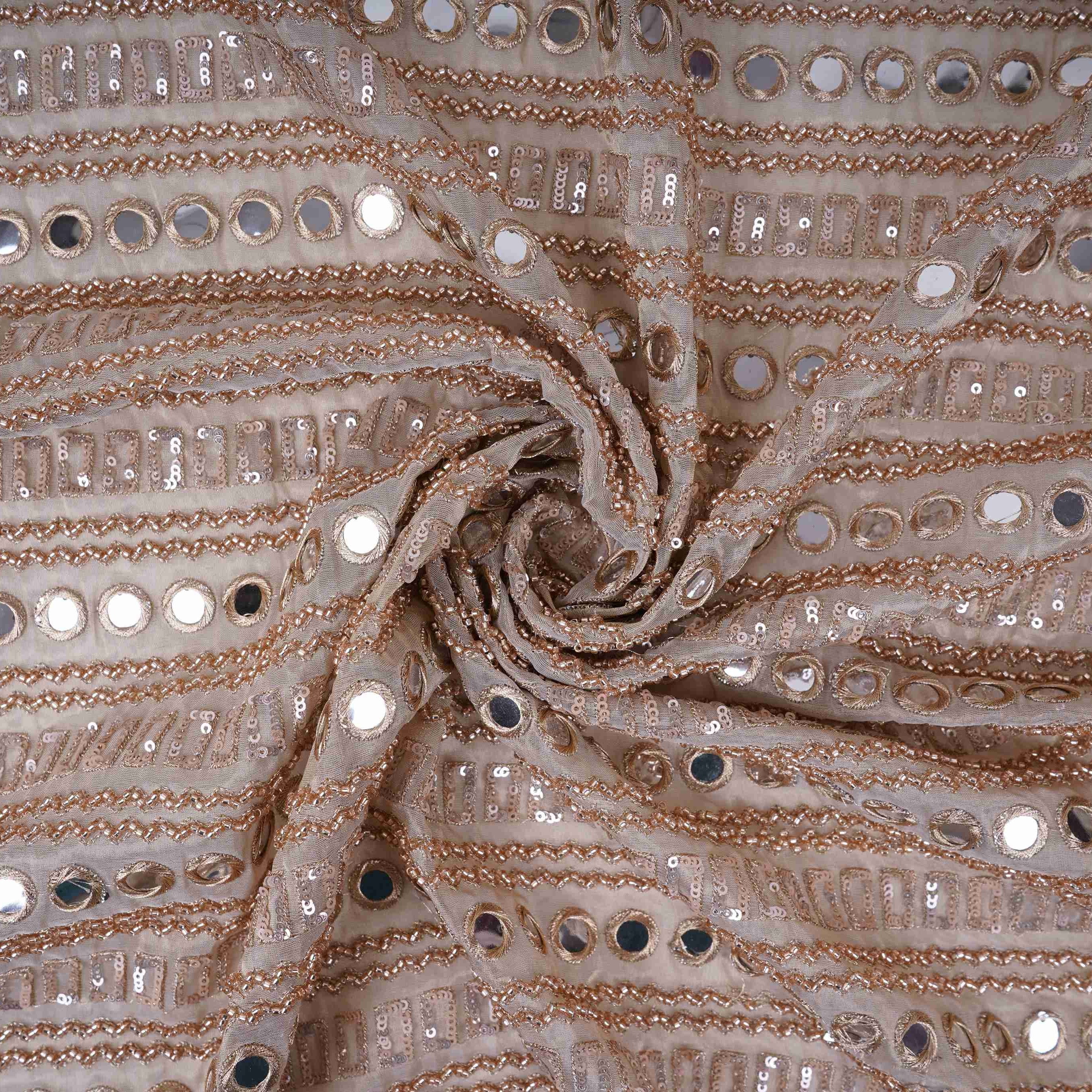 Golden Mirror thread cutdana embroidery Kanjivaram Silk Fabric TFS-31840 - TradeUNO