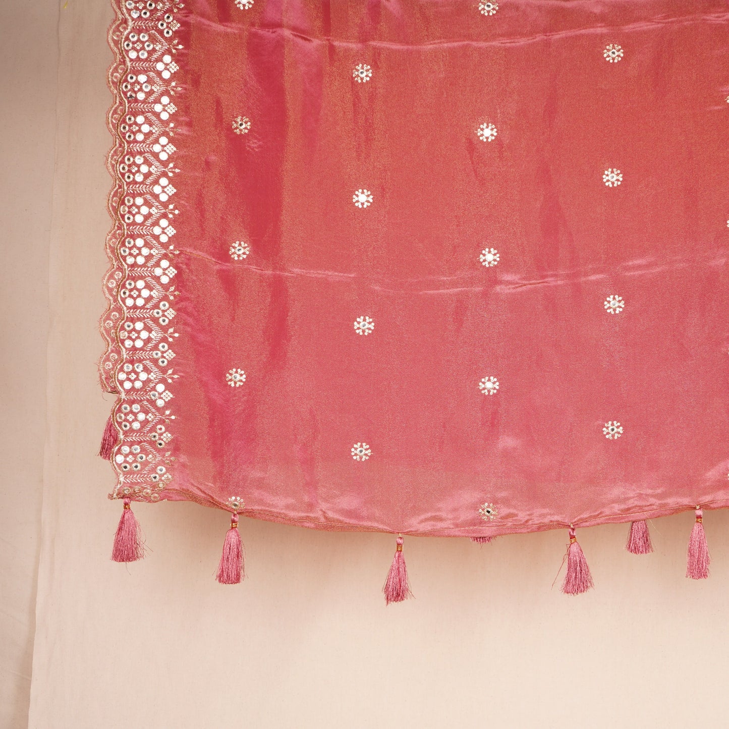 Pink Tissue Zari Embroidery Tissue Embroidery Dupatta