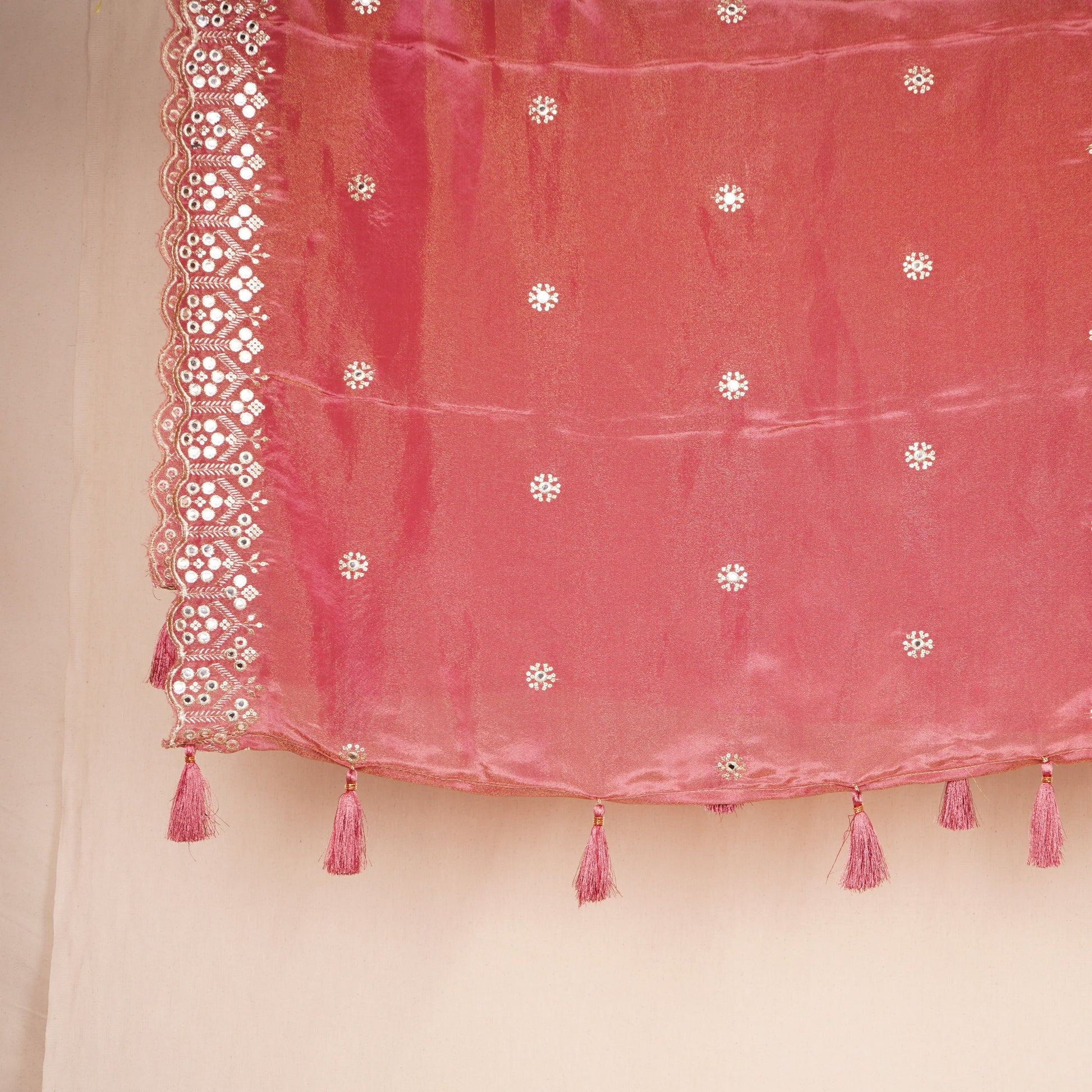 Pink Tissue Zari Embroidery Tissue Embroidery Dupatta