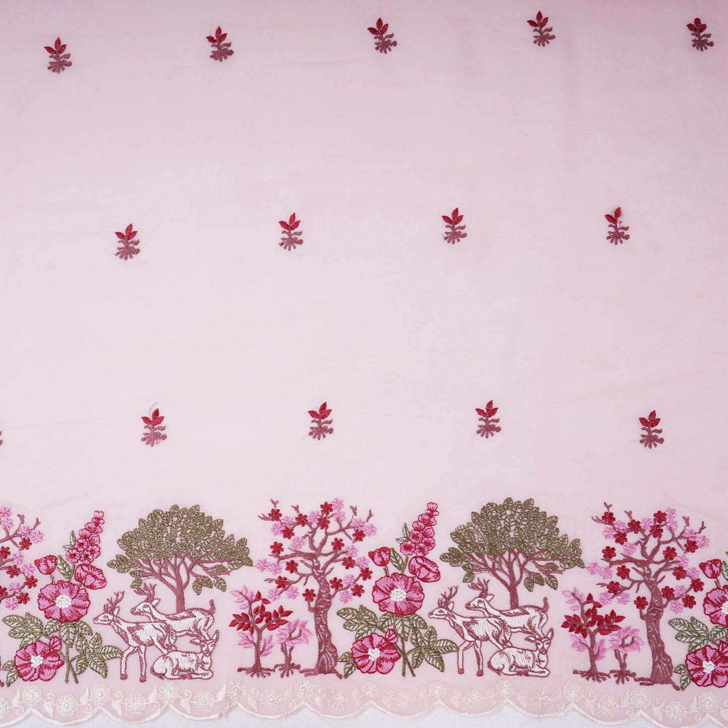 Peach Pink floral Border embroidery Georgette Fabric VFS-31863
