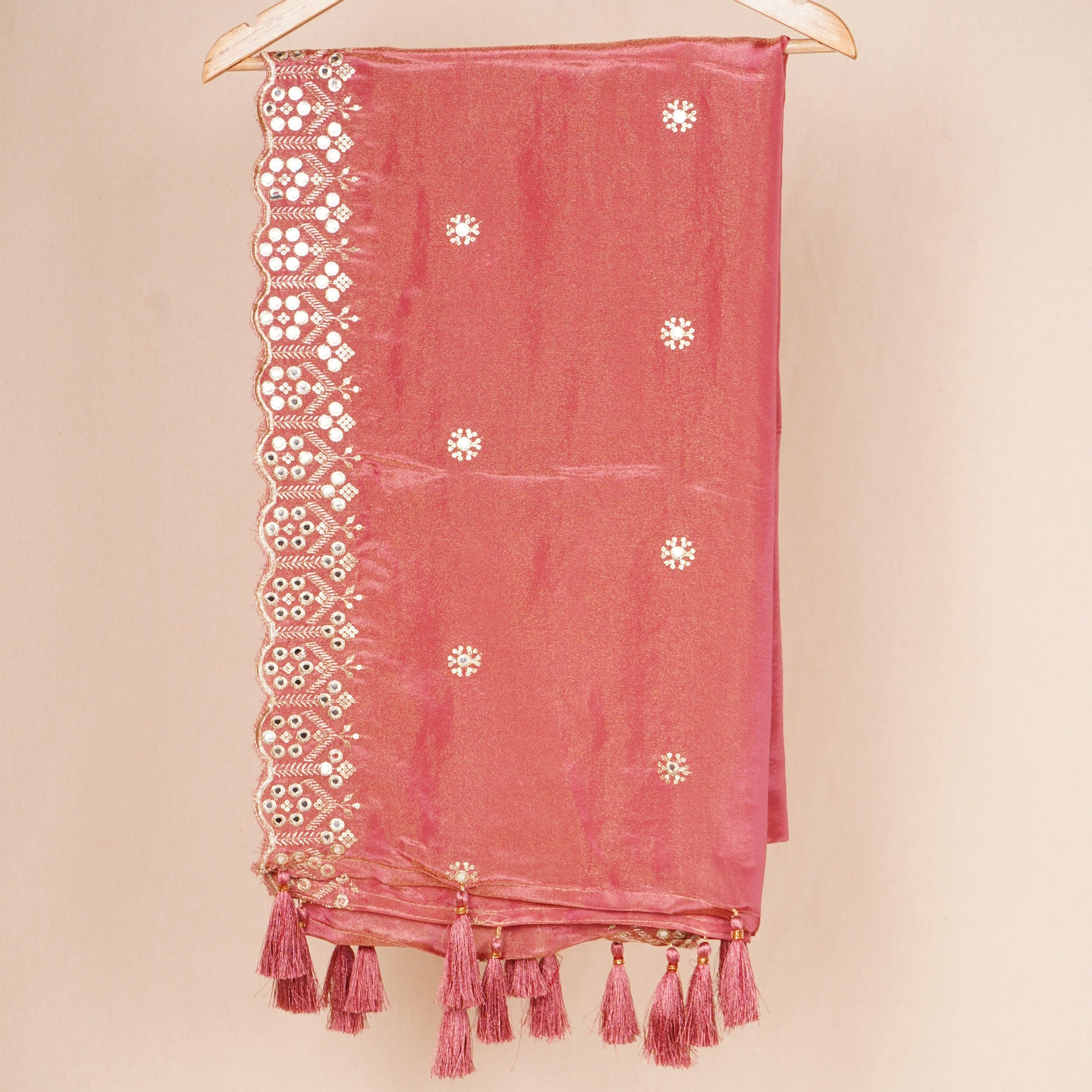 Pink Tissue Zari Embroidery Tissue Embroidery Dupatta
