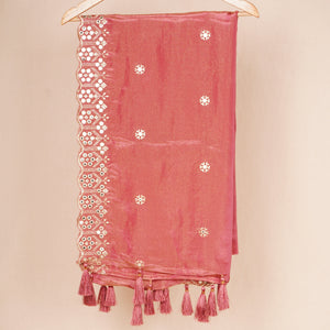 Pink Tissue Zari Embroidery Tissue Embroidery Dupatta