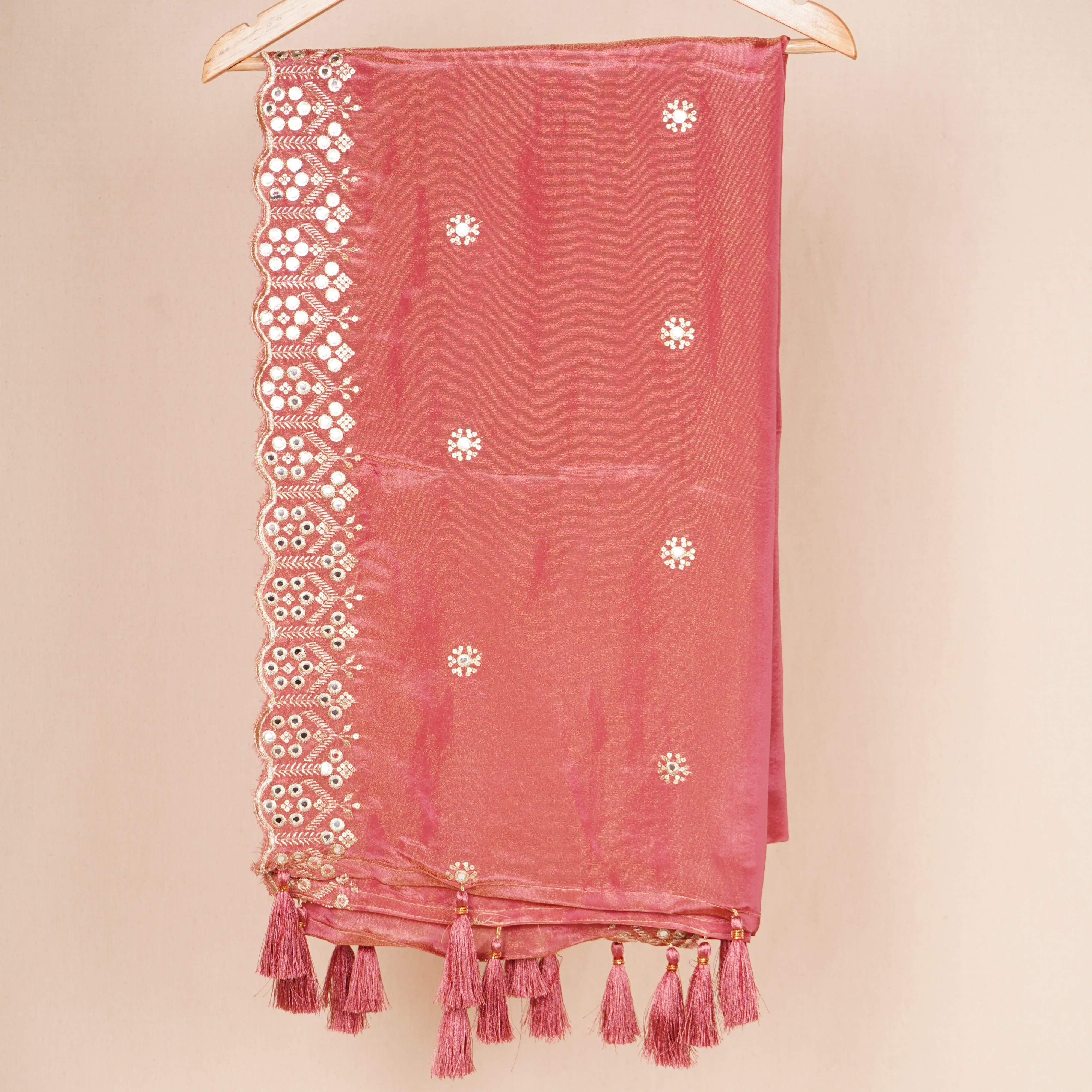 Pink Tissue Zari Embroidery Tissue Embroidery Dupatta