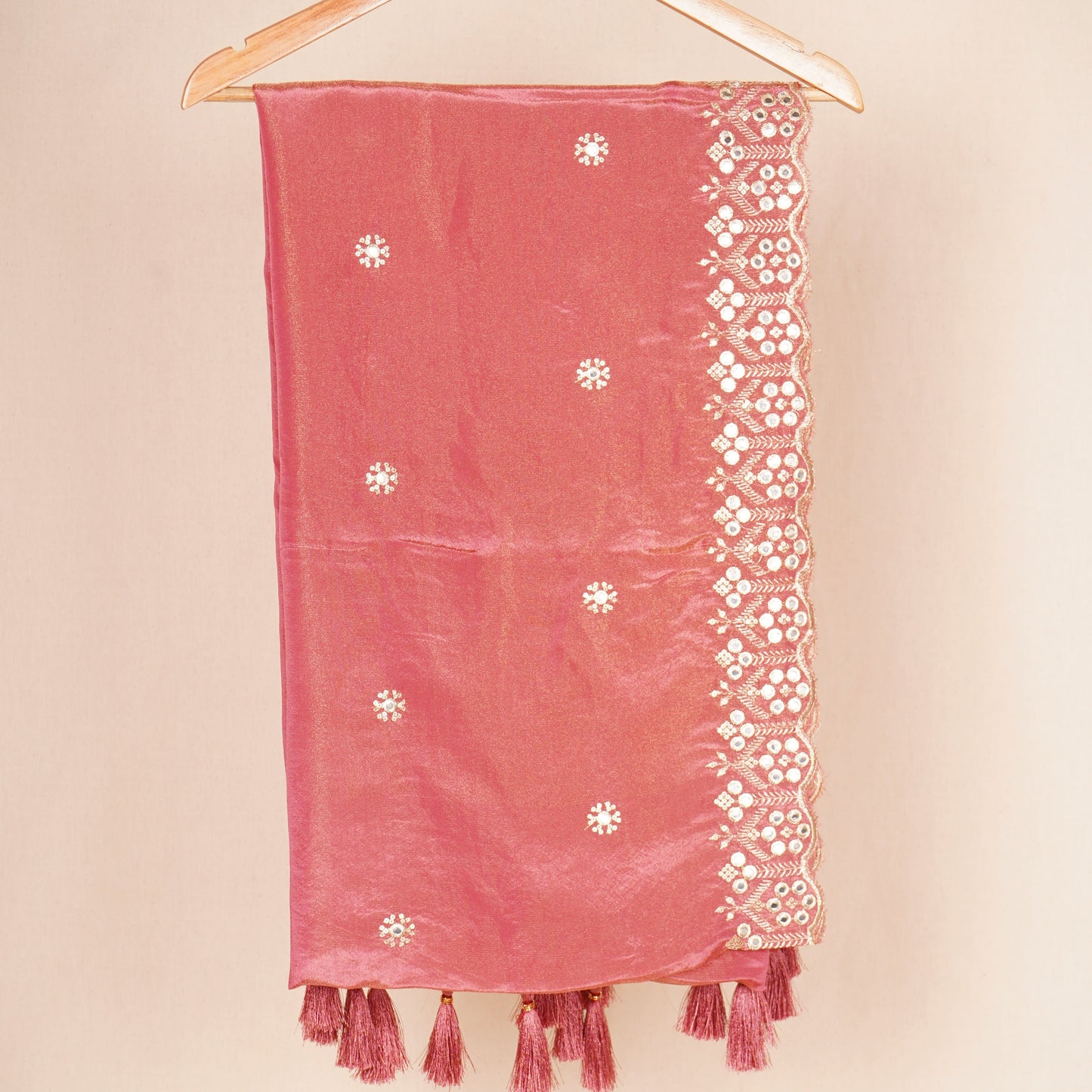 Pink Tissue Zari Embroidery Tissue Embroidery Dupatta
