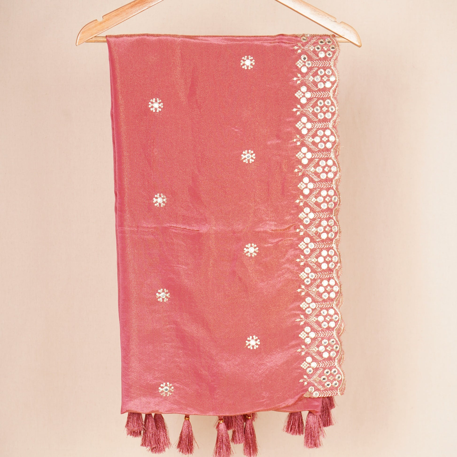 Pink Tissue Zari Embroidery Tissue Embroidery Dupatta