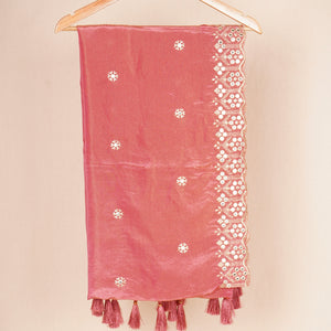 Pink Tissue Zari Embroidery Tissue Embroidery Dupatta