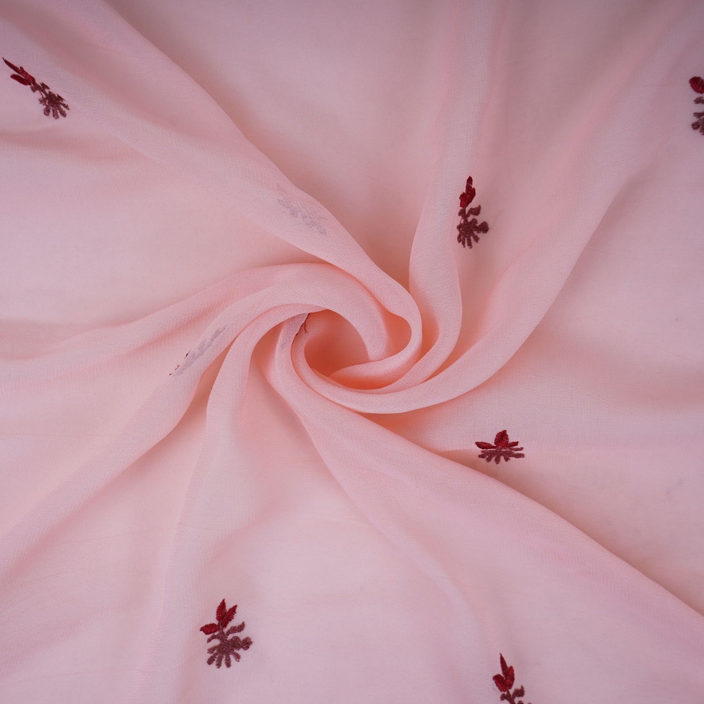 Peach Pink floral Border embroidery Georgette Fabric VFS-31863