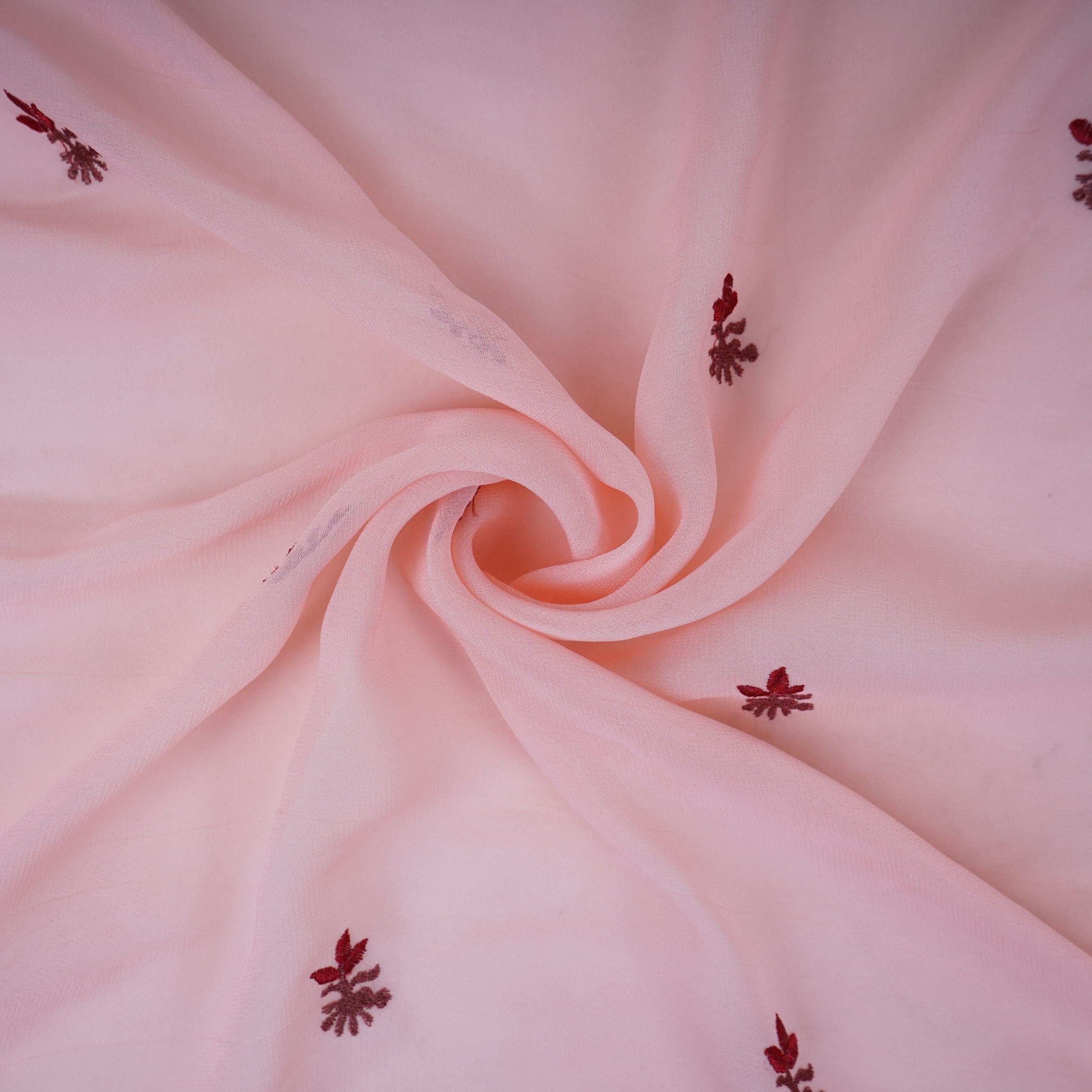 Peach Pink floral Border embroidery Georgette Fabric VFS-31863 - TradeUNO