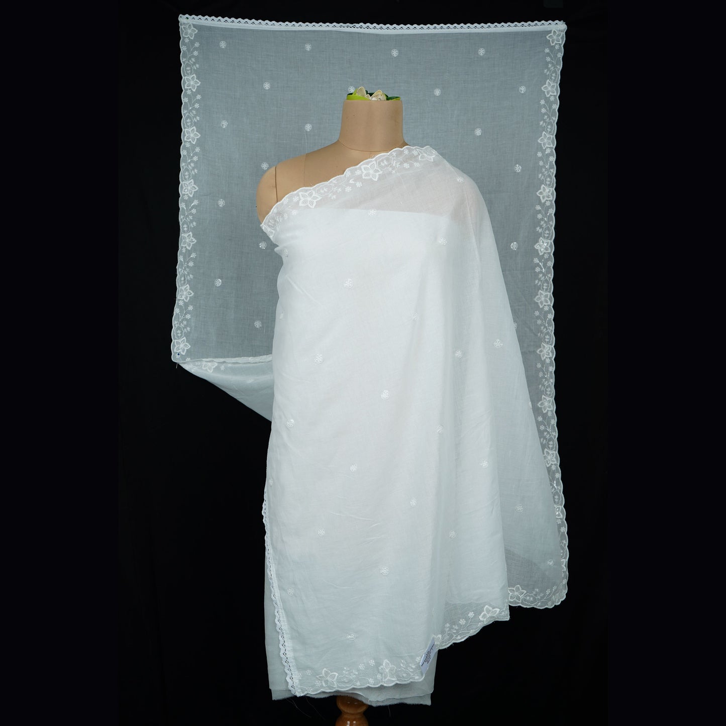 White Dyeable thread embroidery Mulmul Dupatta SST-31018