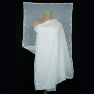 White Dyeable thread embroidery Mulmul Dupatta SST-31018 - TradeUNO