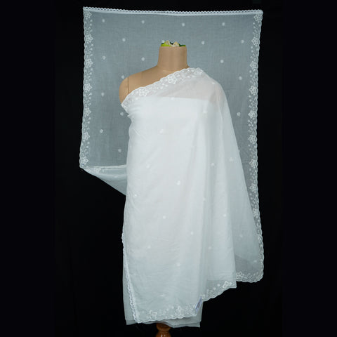 White Dyeable thread embroidery Mulmul Dupatta SST-31018