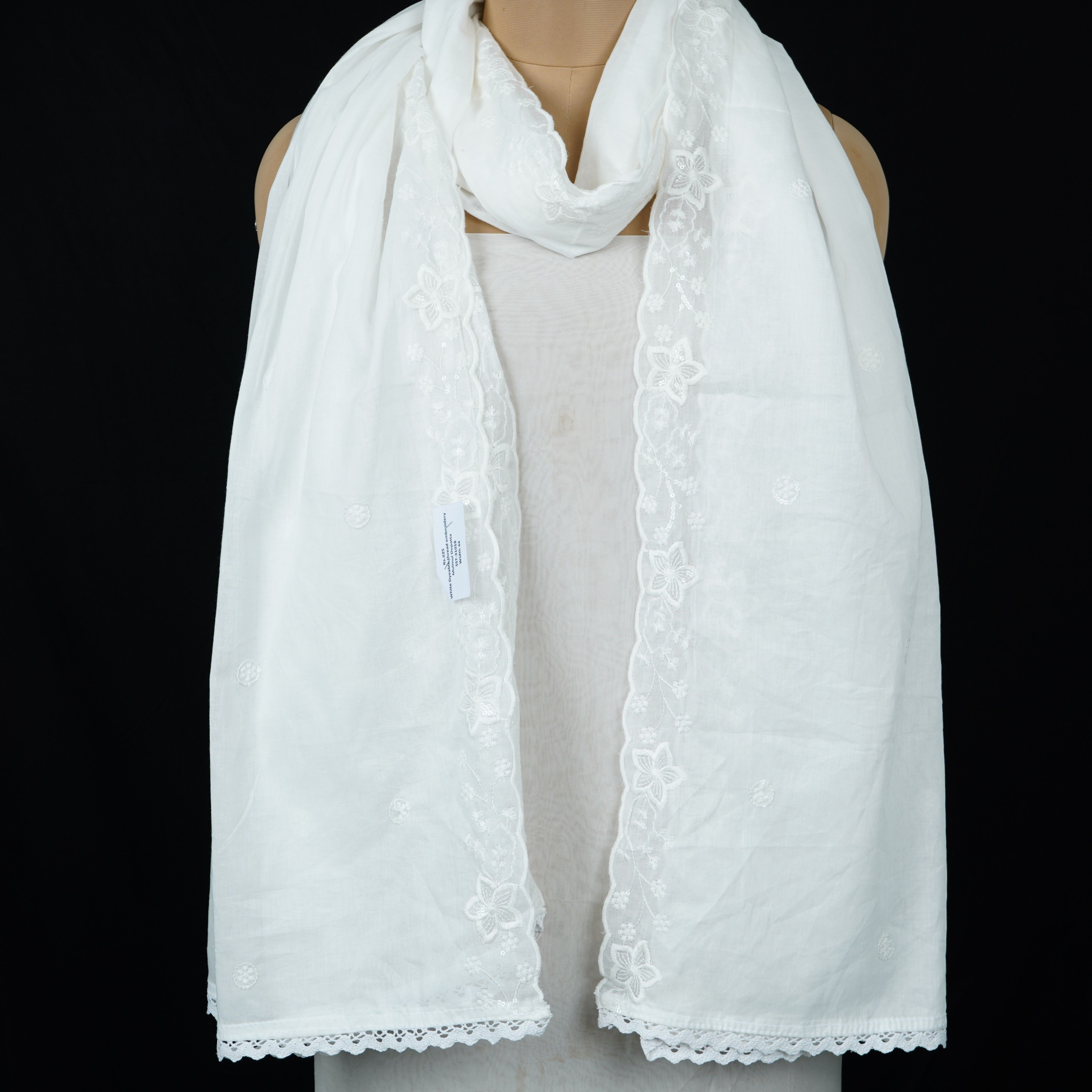 White Dyeable thread embroidery Mulmul Dupatta SST-31018 - TradeUNO