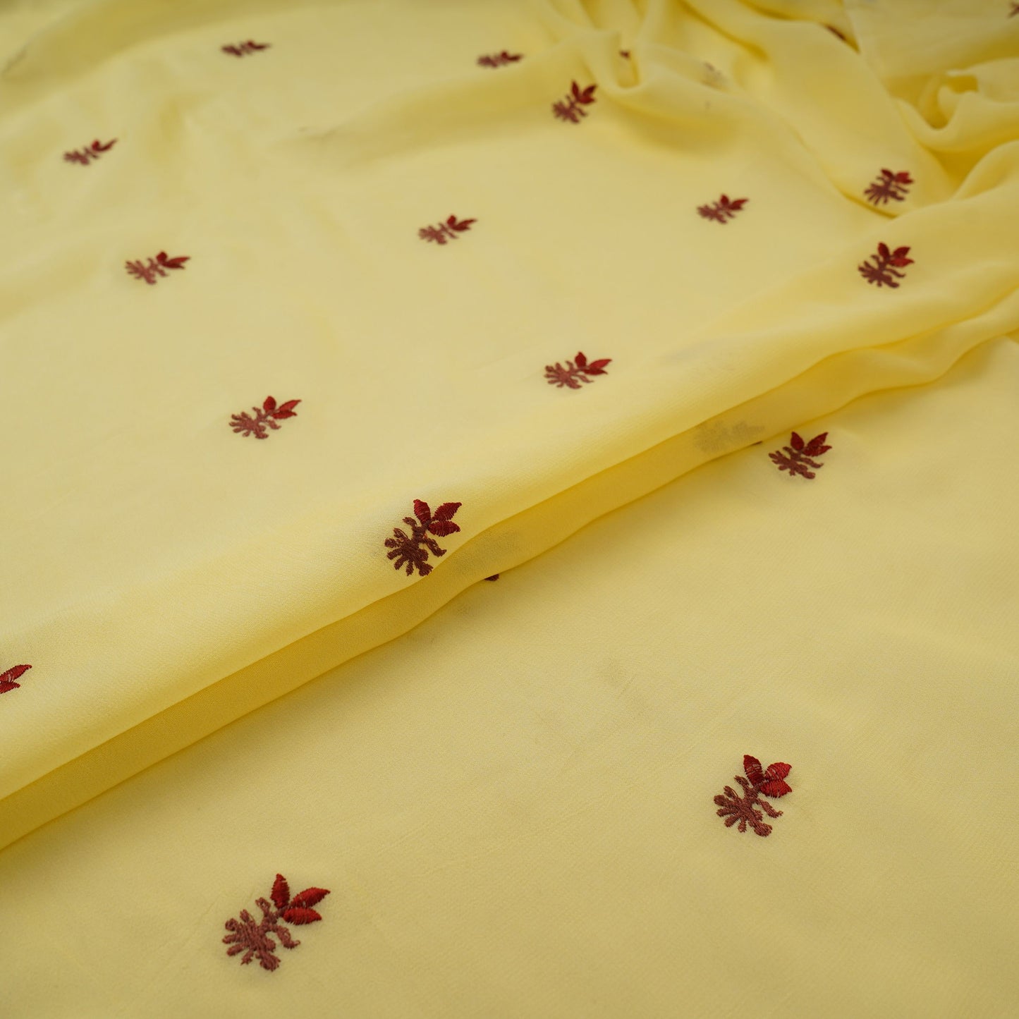 Lemon Yellow floral Border embroidery Georgette Fabric VFS-31864
