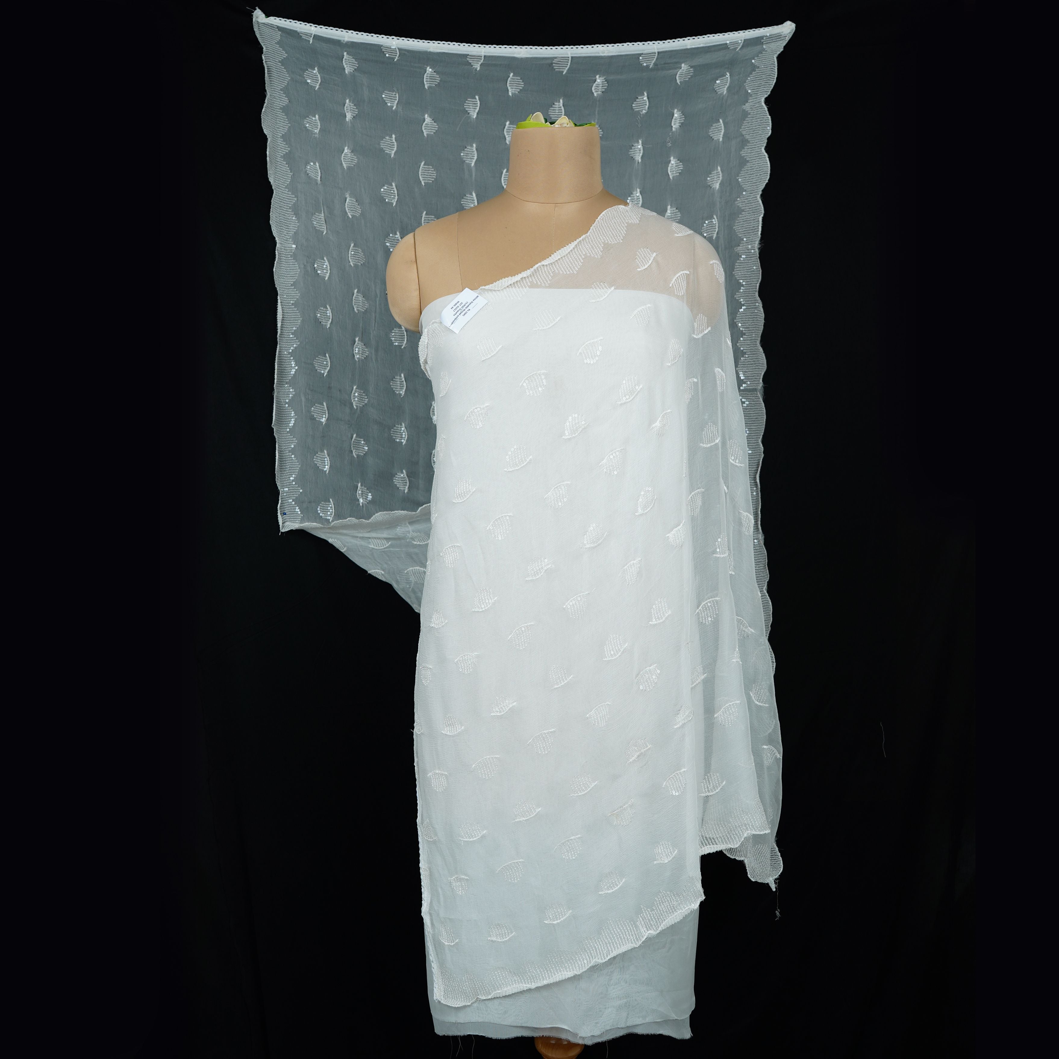 White Dyeable thread embroidery Chiffon Dupatta SST-31017 - TradeUNO
