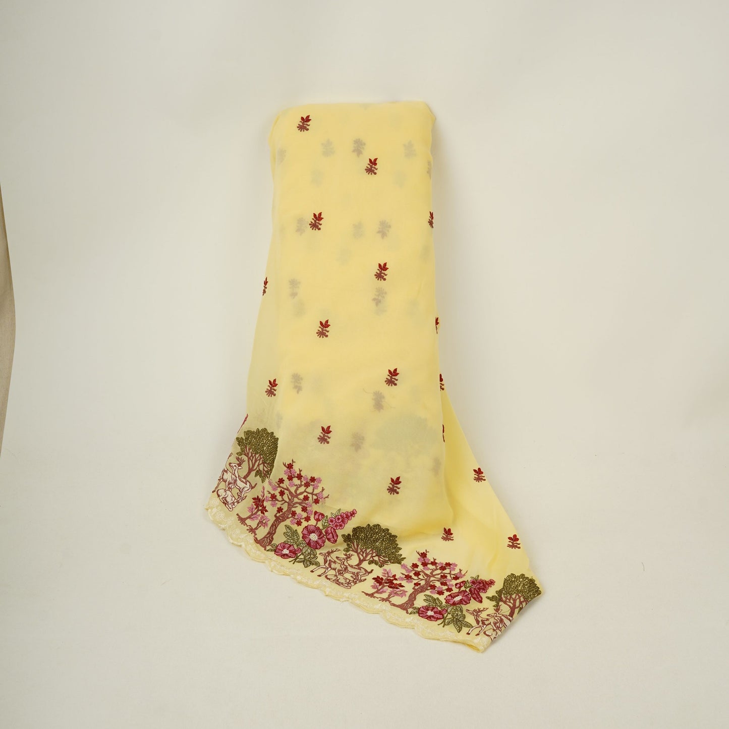 Lemon Yellow floral Border embroidery Georgette Fabric VFS-31864